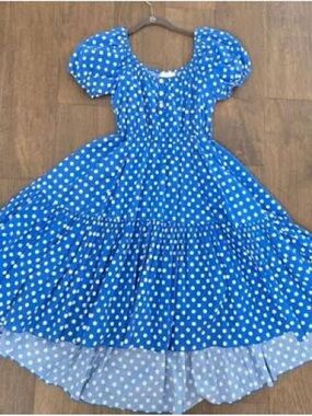 Caroline Constas Blue and White Polka Dot High-Low Midi Bardot Dress